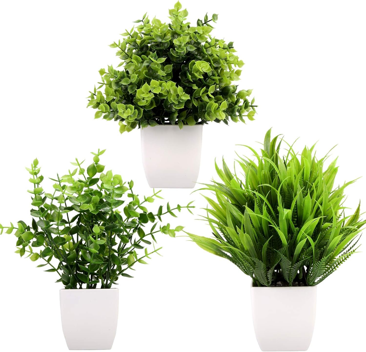نباتات اصطناعية صغيرة في اصيص من جرين تايم، نباتات اوكالبتوس البلاستيكية الاصطناعية، نباتات عشب القمح، نباتات صناعية داخلية للمكتب وطاولة القهوة والحمام وغرفة النوم وديكور المنزل