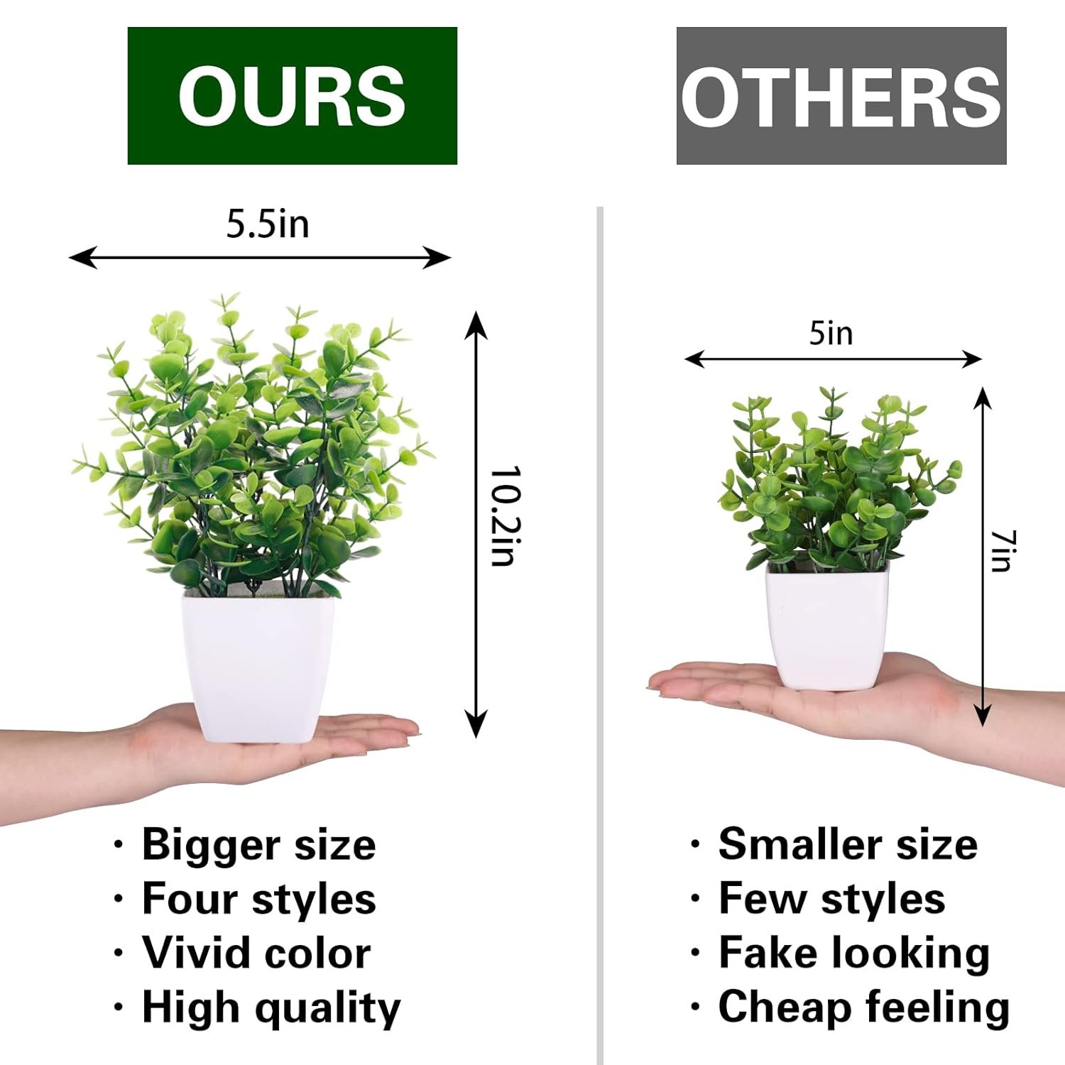 عبوة من 4 قطع نباتات صناعية صغيرة في أصيص سيور الاوكالبتوس الخضراء الصناعية قطعة مركزية للمنزل والمكتب والطاولة والديكور الداخلي - صورة 8