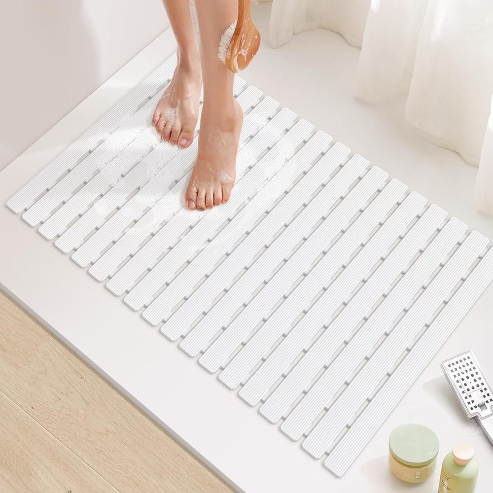 دواسة حوض استحمام مضادة للانزلاق بفتحات تصريف - تصميم عملي وسهلة التنظيف (ابيض)