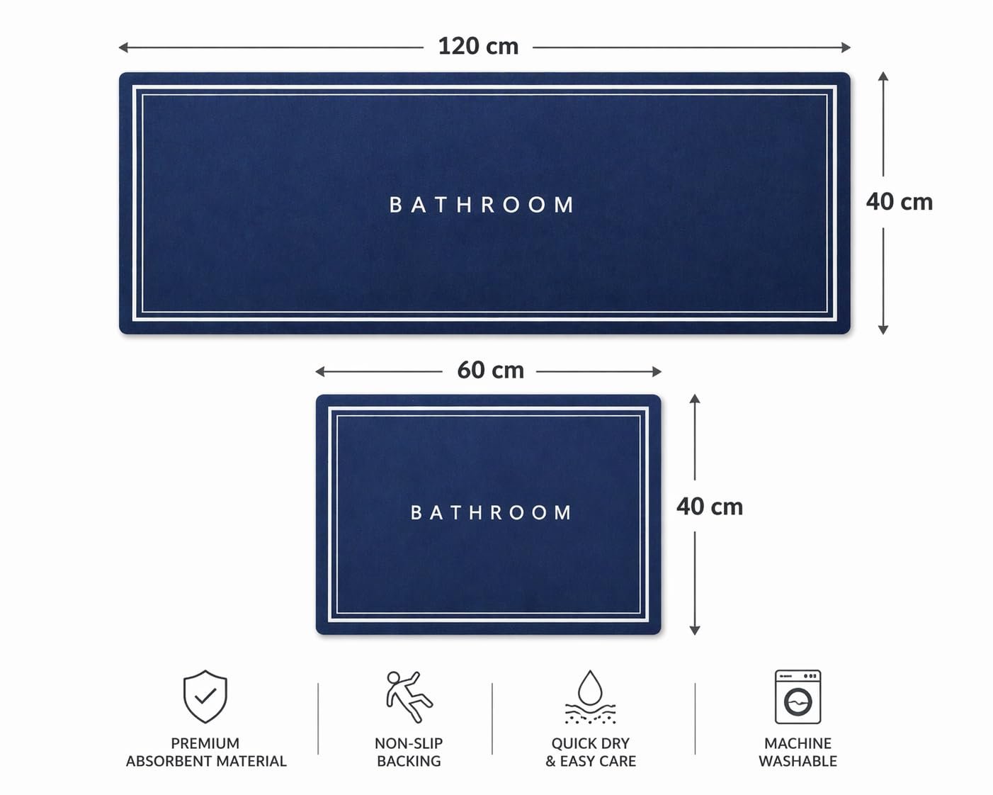 Non-Slip Kitchen & Bathroom Floor Mats Set, Waterproof Anti-Fatigue Rugs for Home Entrance, Bedroom & Sink Area, Soft Washable Mats, 2 Pieces – 120x40 cm and 60x40 cm (Dark Blue) - صورة 7