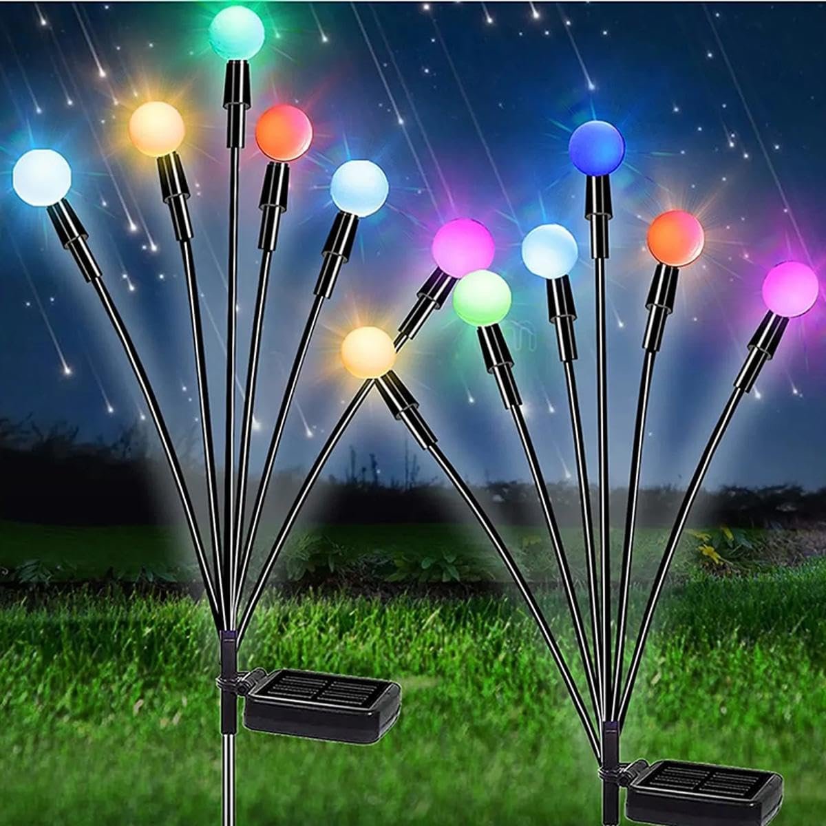فرع شجرة 6 لمبات LED للطاقة الشمسية للحدائق - إضاءة خارجية ديكورية للممرات والمنزل - مزود بحربة إستانلس بارتفاع 75 سم - مضاد للماء (متوفر إضاءة وورم وألوان) - صورة 2