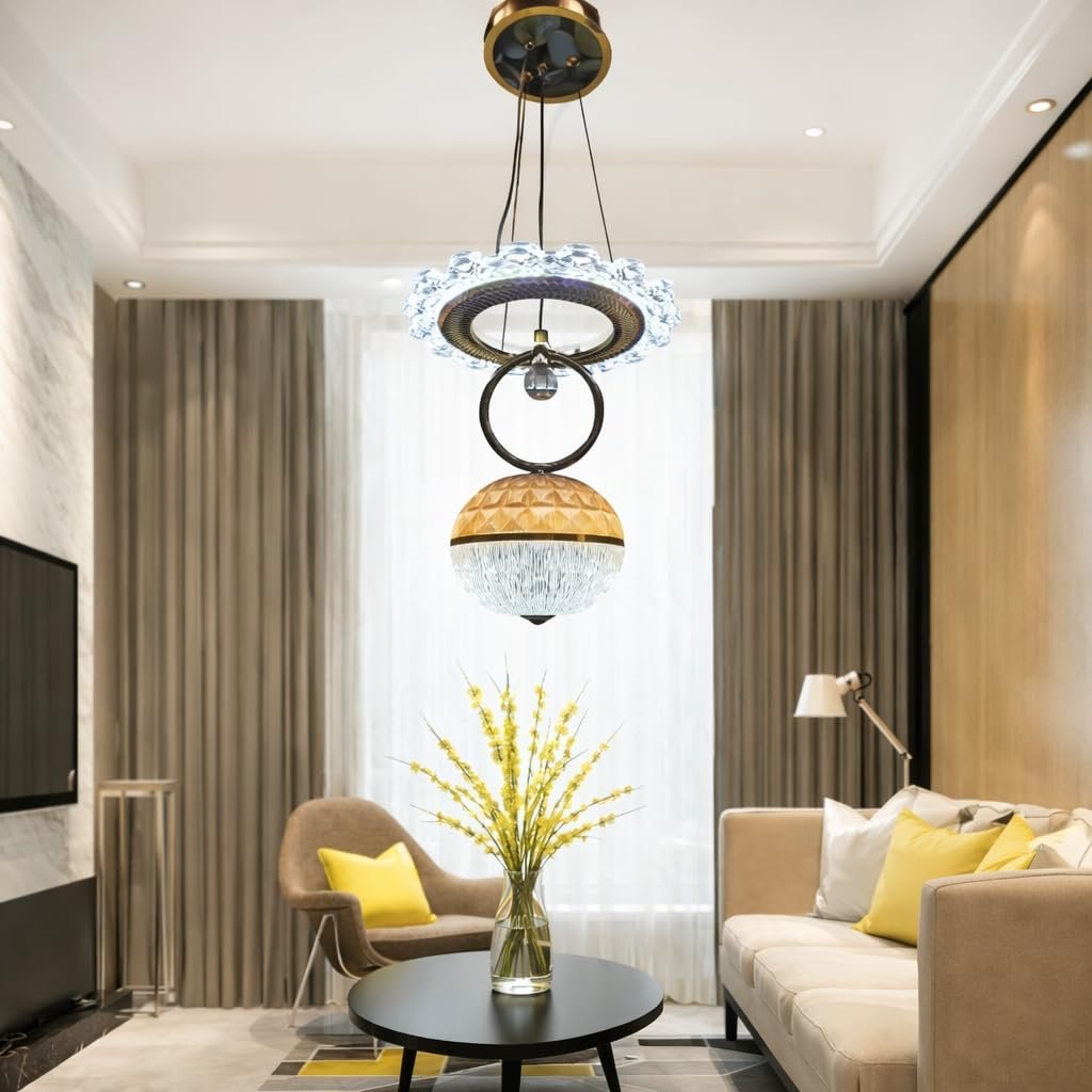 نجفة LED مودرن أحادية، تصميم ذهبي مظلل، 3 أوضاع إضاءة، ثريا سقف ديكورية للمطابخ والممرات وغرف النوم، 60×20 سم - صورة 4
