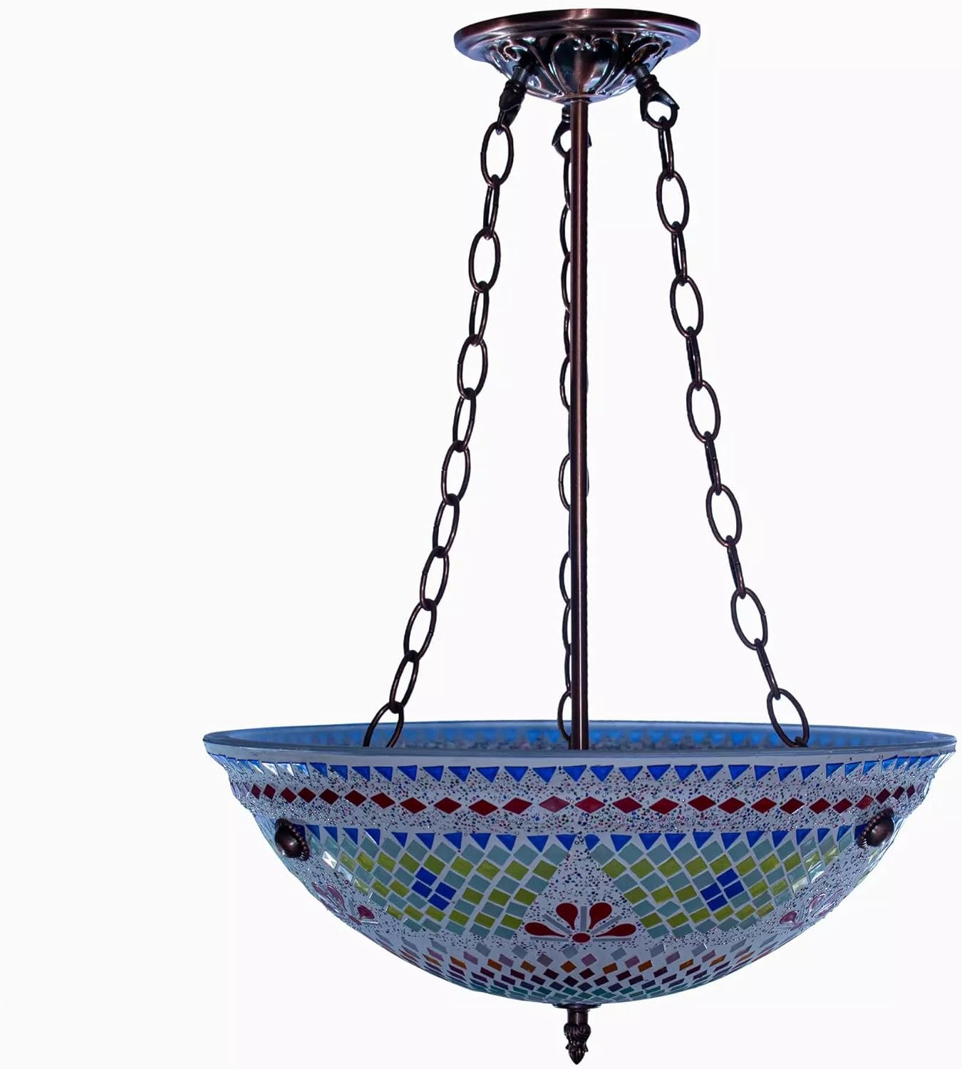 نجفة موزاييك معلقة يدوية الصنع، 3 لمبات E27، تصميم شرائح، لون ابيض، زجاج موزاييك ومعدن، إضاءة ديكورية للسقف - صورة 3