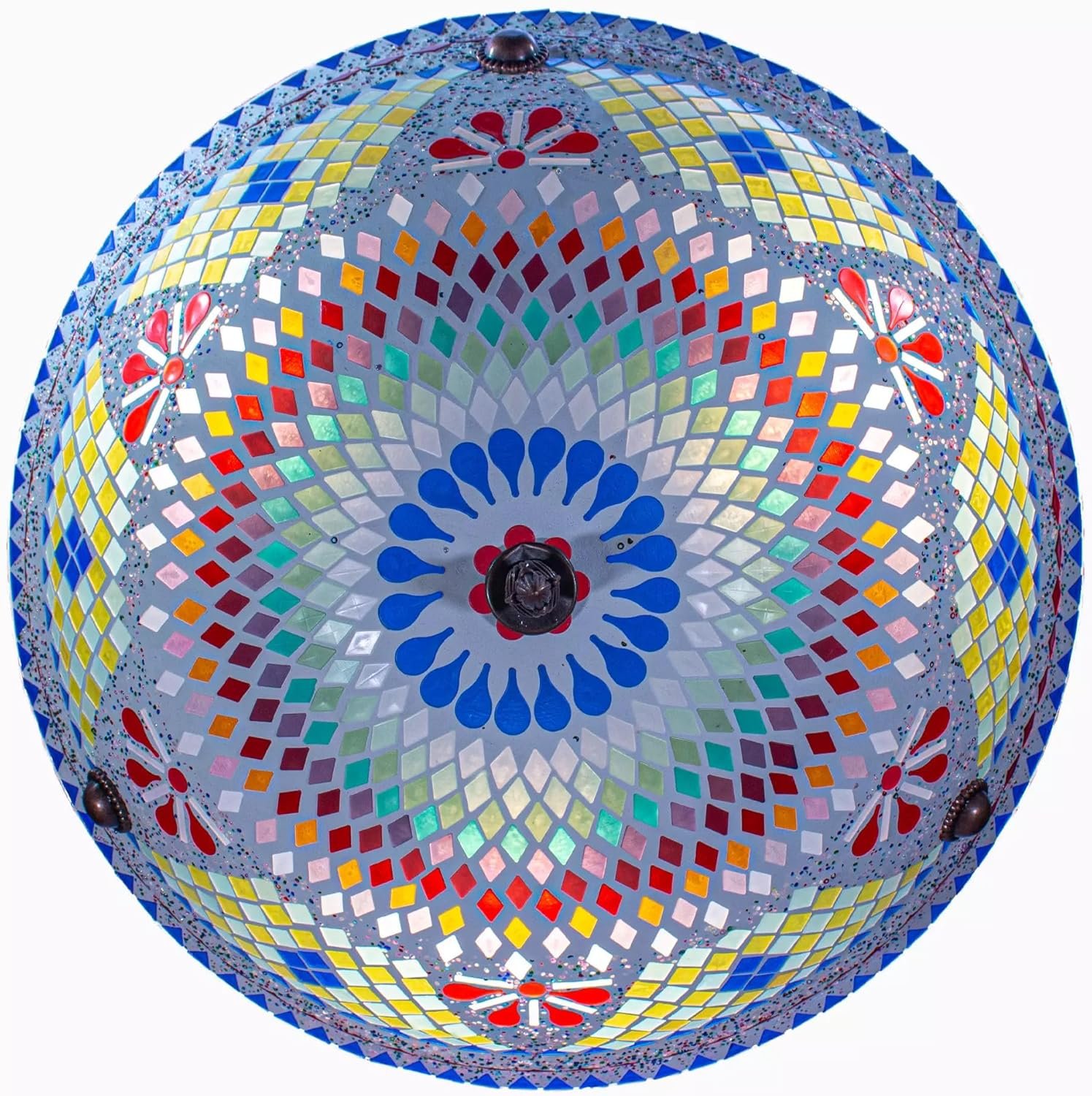 نجفة موزاييك معلقة يدوية الصنع، 3 لمبات E27، تصميم شرائح، لون ابيض، زجاج موزاييك ومعدن، إضاءة ديكورية للسقف - صورة 12
