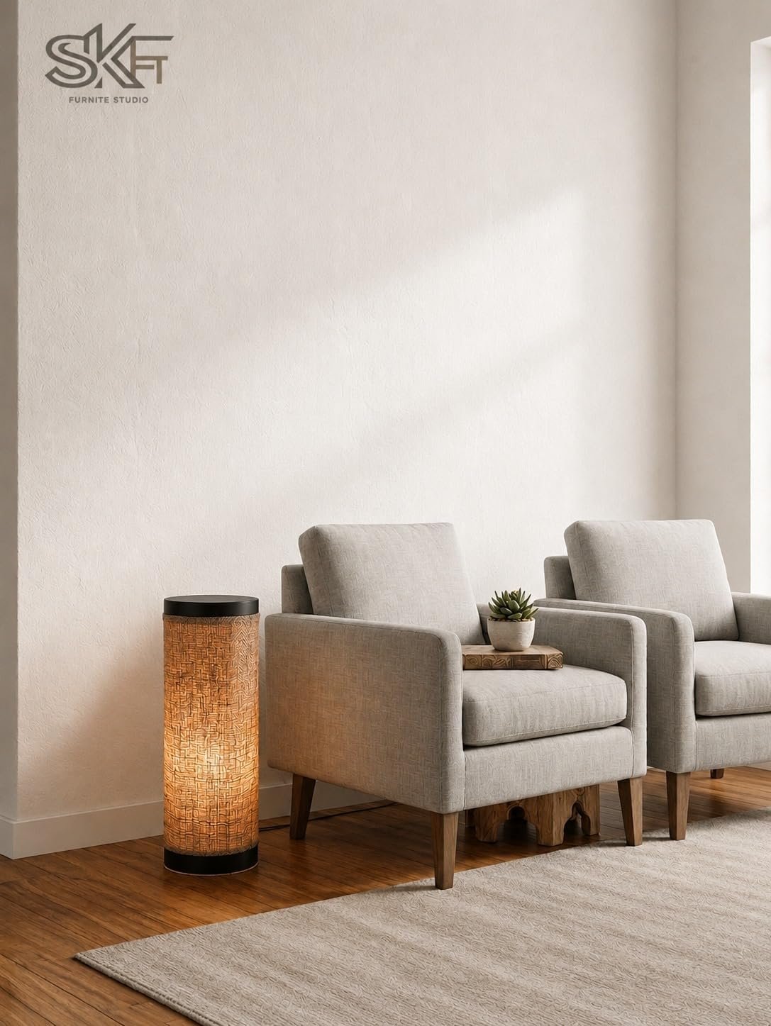 أباجورة مودرن أسطوانية - إضاءة قابلة للتعتيم (Dimmable) - غطاء قماش الخيش منسوج يدوياً - مثالية لغرفة النوم والمعيشة كقطعة ديكور بوهيمية راقية - صورة 9