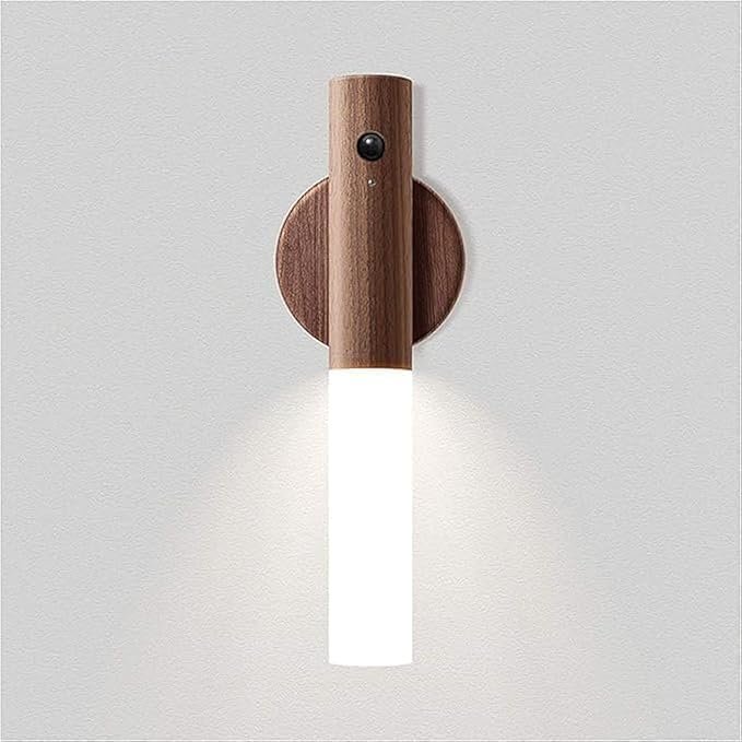 كشاف ليلي LED ذكي بمستشعر حركة، تصميم خشبي أنيق، قابل للشحن عبر USB، إضاءة دافئة، مناسب لغرف النوم والممرات - صورة 6