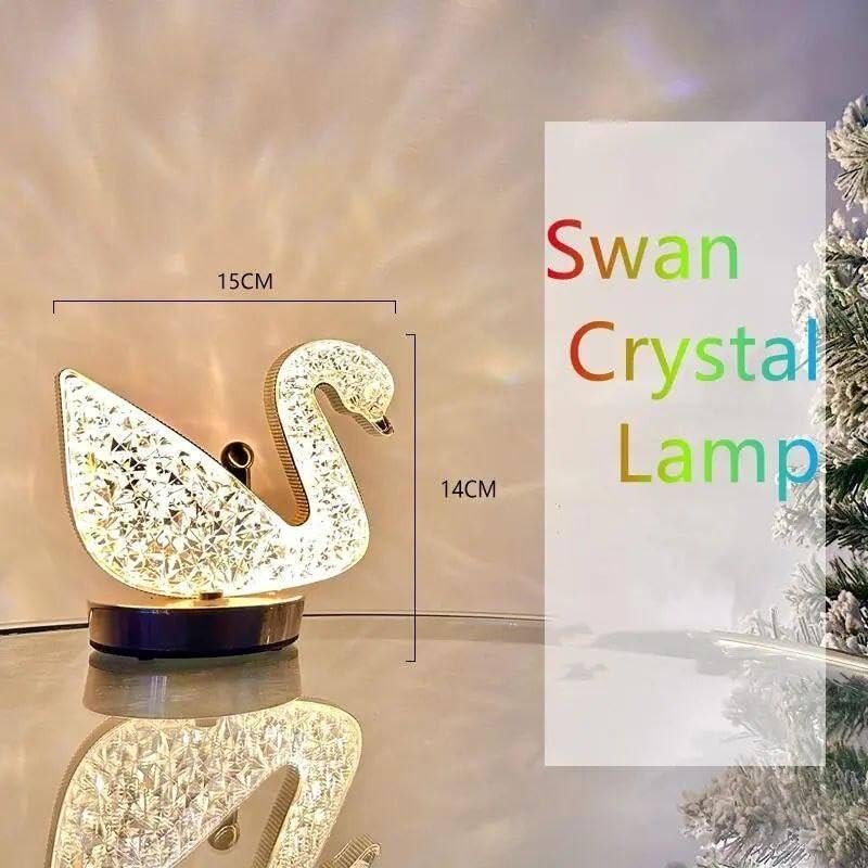 مصباح طاولة ليد كريستال بتصميم ماسي قابل لإعادة الشحن عبر منفذ USB، تحكم باللمس بثلاثة مستويات إضاءة، قاعدة بلون ذهبي، مصباح ليلي ديكوري من عنخ-هوم سابلايز (شكل بجعة) - صورة 6
