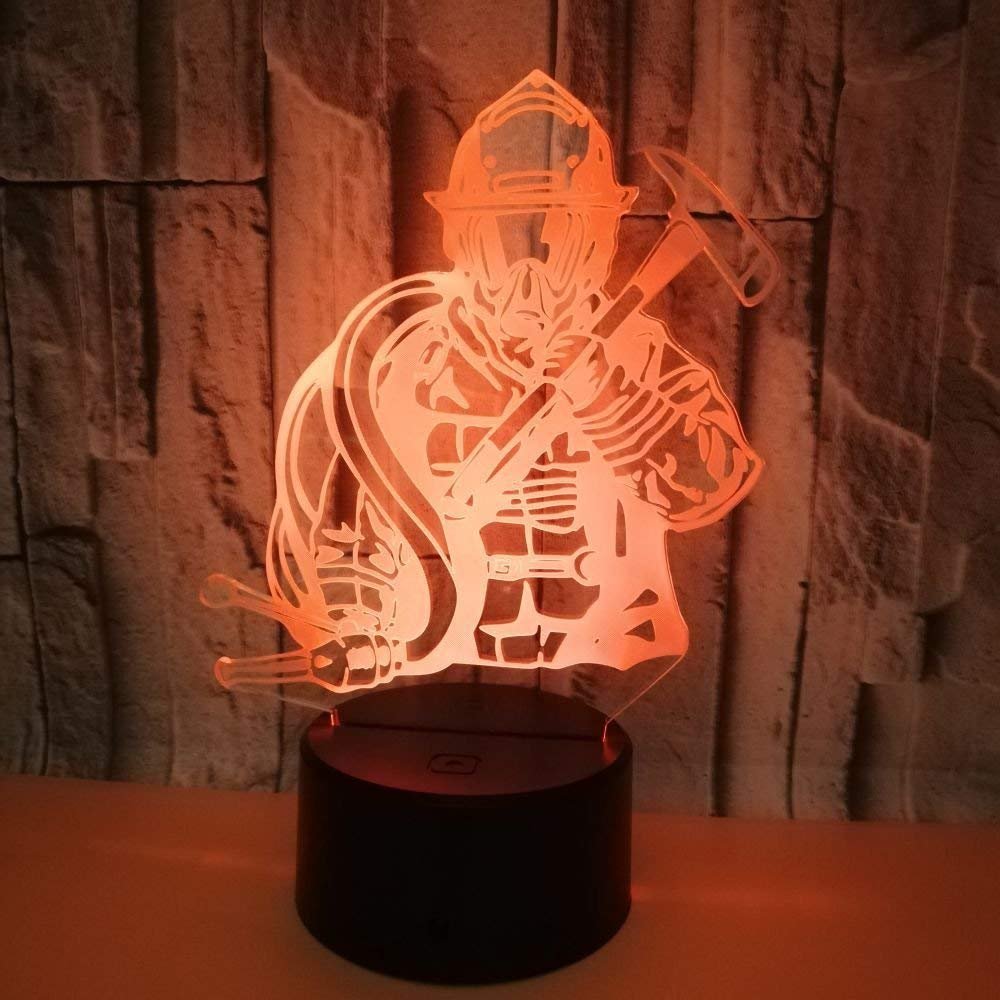 مصباح LED ثلاثي الابعاد بتصميم رجل اطفاء بمنفذ USB من اهاكب طاولة ابداعي لديكور المنزل 7 الوان متغيرة اضاءة نوم للاطفال هدية - صورة 3