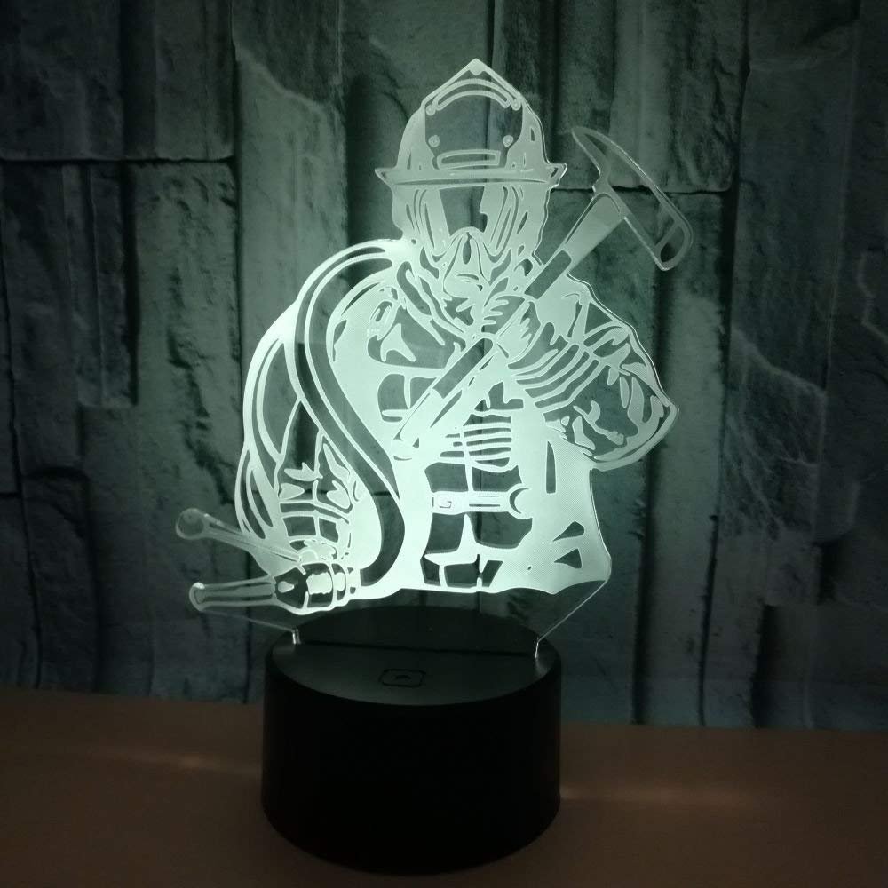مصباح LED ثلاثي الابعاد بتصميم رجل اطفاء بمنفذ USB من اهاكب طاولة ابداعي لديكور المنزل 7 الوان متغيرة اضاءة نوم للاطفال هدية - صورة 2