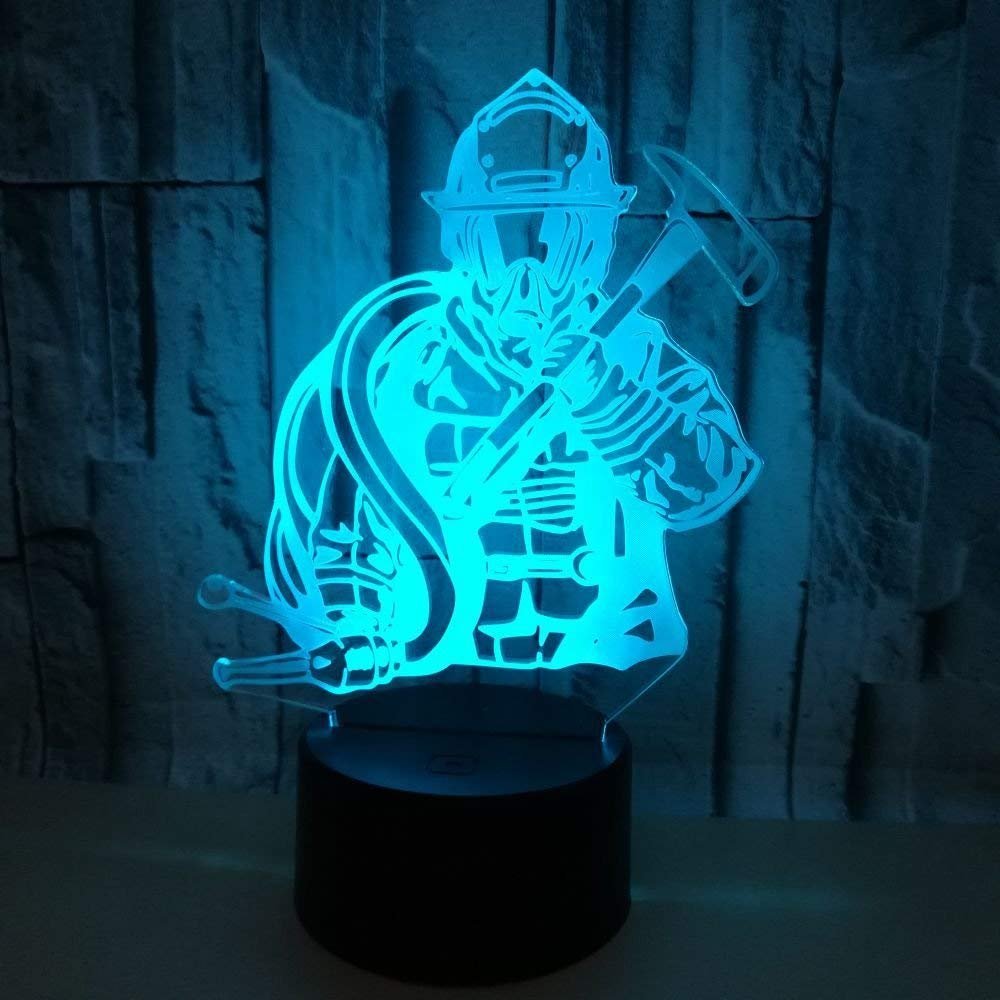 مصباح LED ثلاثي الابعاد بتصميم رجل اطفاء بمنفذ USB من اهاكب طاولة ابداعي لديكور المنزل 7 الوان متغيرة اضاءة نوم للاطفال هدية - صورة 5