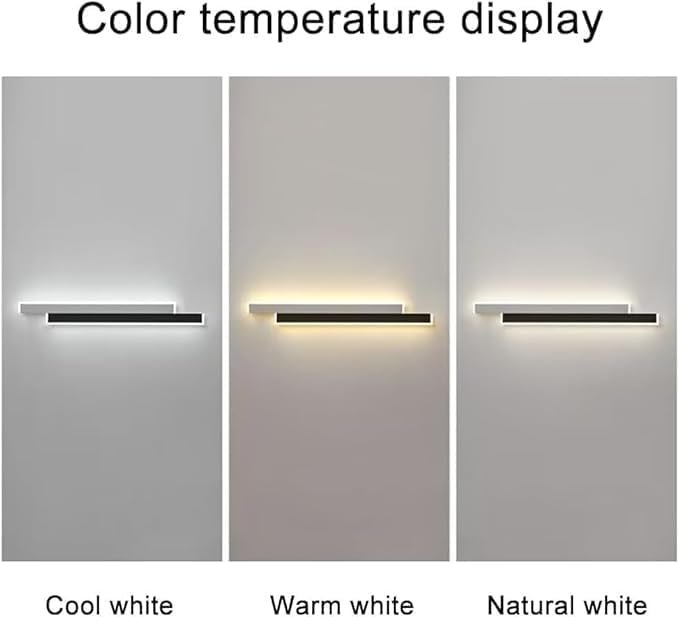 إضاءة جدارية LED حديثة، أبيض وأسود، 80×12 سم، ثلاثة ألوان اضاءة، تصميم خطي عصري لغرفة النوم و غرفة المعيشة. - صورة 6