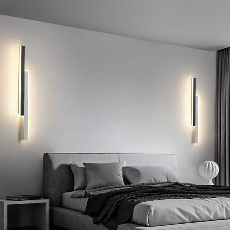 إضاءة جدارية LED حديثة، أبيض وأسود، 80×12 سم، ثلاثة ألوان اضاءة، تصميم خطي عصري لغرفة النوم و غرفة المعيشة. - صورة 3