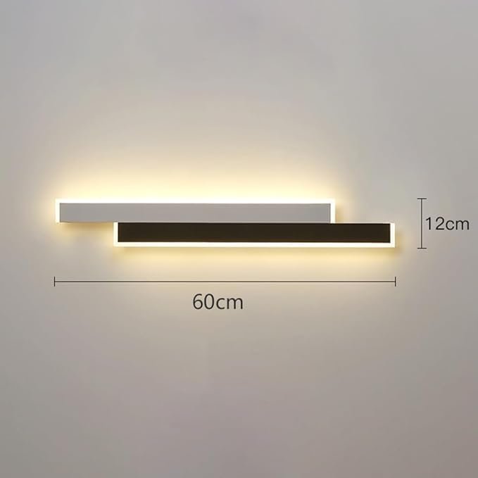 إضاءة جدارية LED حديثة، أبيض وأسود، 80×12 سم، ثلاثة ألوان اضاءة، تصميم خطي عصري لغرفة النوم و غرفة المعيشة. - صورة 7