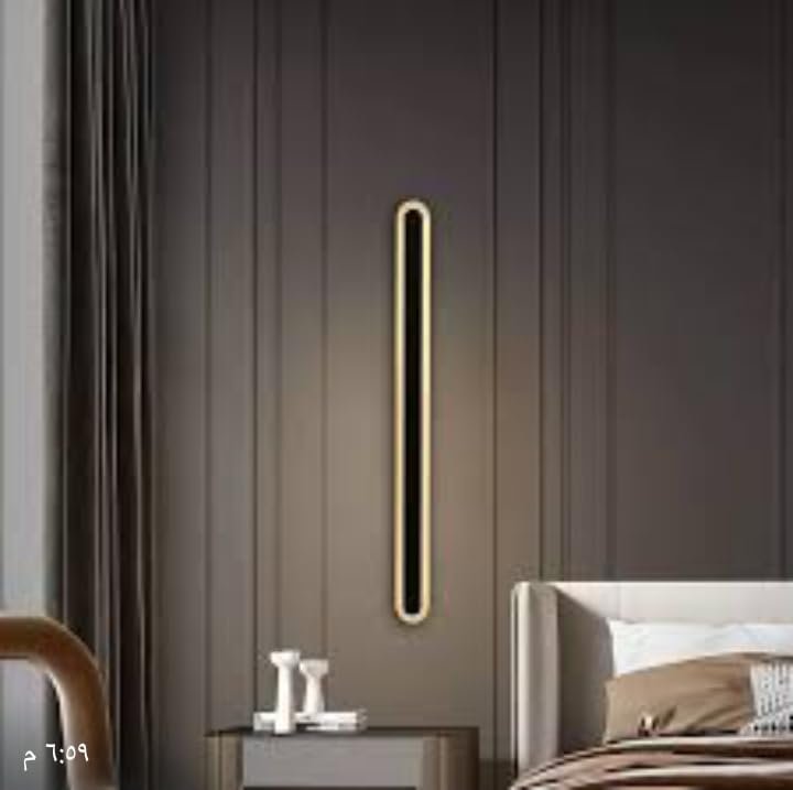 أبليك حائط LED خطي إهليلجي، لون ذهبي، طول 80 سم، 3 درجات إضاءة متغيرة، مناسب لغرف النوم والممرات والمكاتب - صورة 8