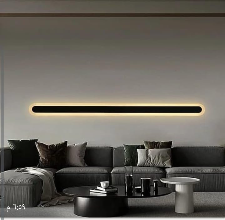 أبليك حائط LED خطي إهليلجي، لون ذهبي، طول 80 سم، 3 درجات إضاءة متغيرة، مناسب لغرف النوم والممرات والمكاتب - صورة 9
