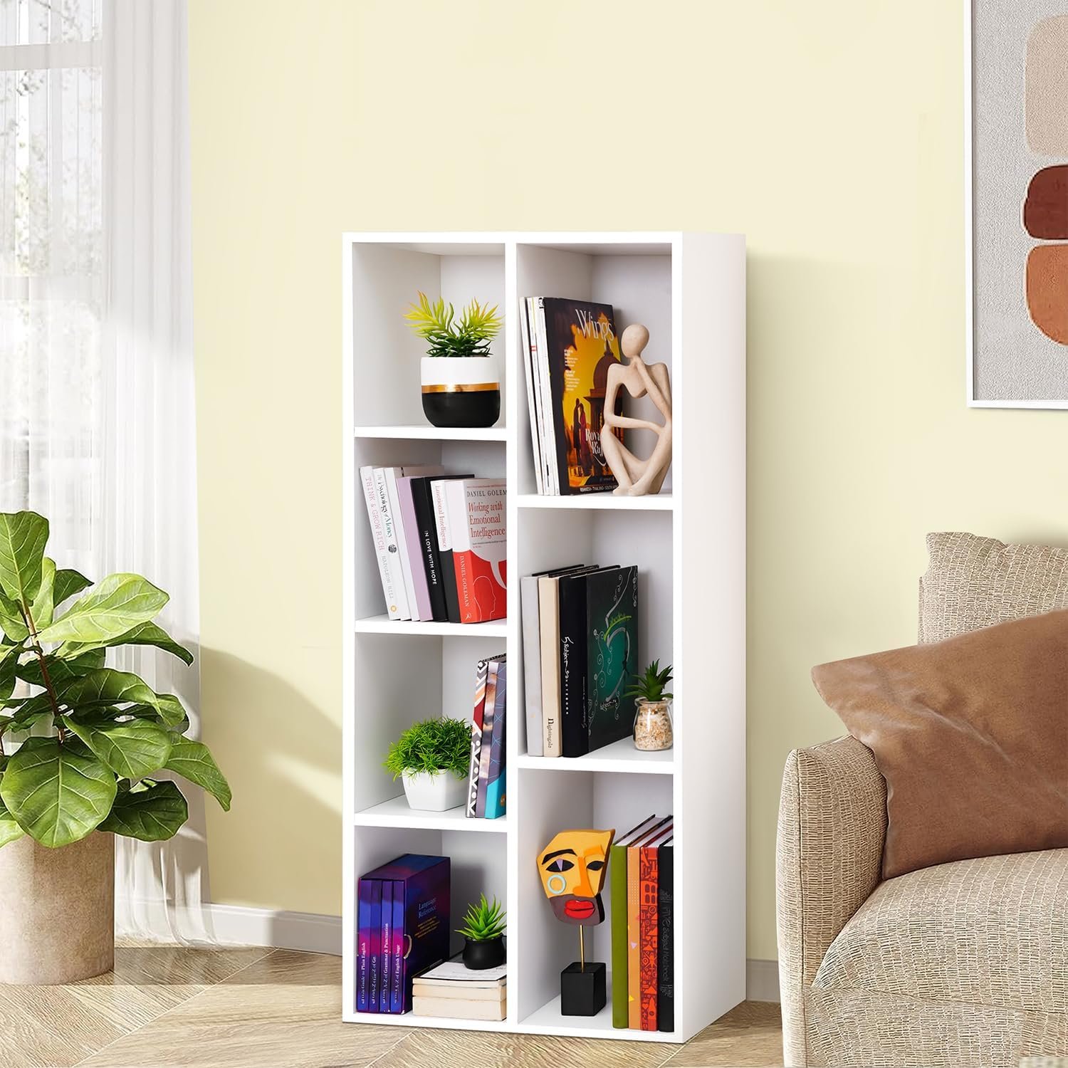 رف كتب من الخشب بتصميم هندسي متعدد الأغراض اباوت سبيس منظم تخزين مفتوح للمنزل والمكتب وغرفة الدراسة النوم المعيشة 7 مكعبات أبيض - الطول 49.5 سم × العرض 24 الارتفاع 1.1 متر - صورة 7