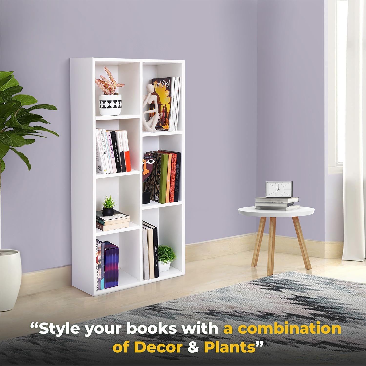 رف كتب من الخشب بتصميم هندسي متعدد الأغراض اباوت سبيس منظم تخزين مفتوح للمنزل والمكتب وغرفة الدراسة النوم المعيشة 7 مكعبات أبيض - الطول 49.5 سم × العرض 24 الارتفاع 1.1 متر - صورة 5