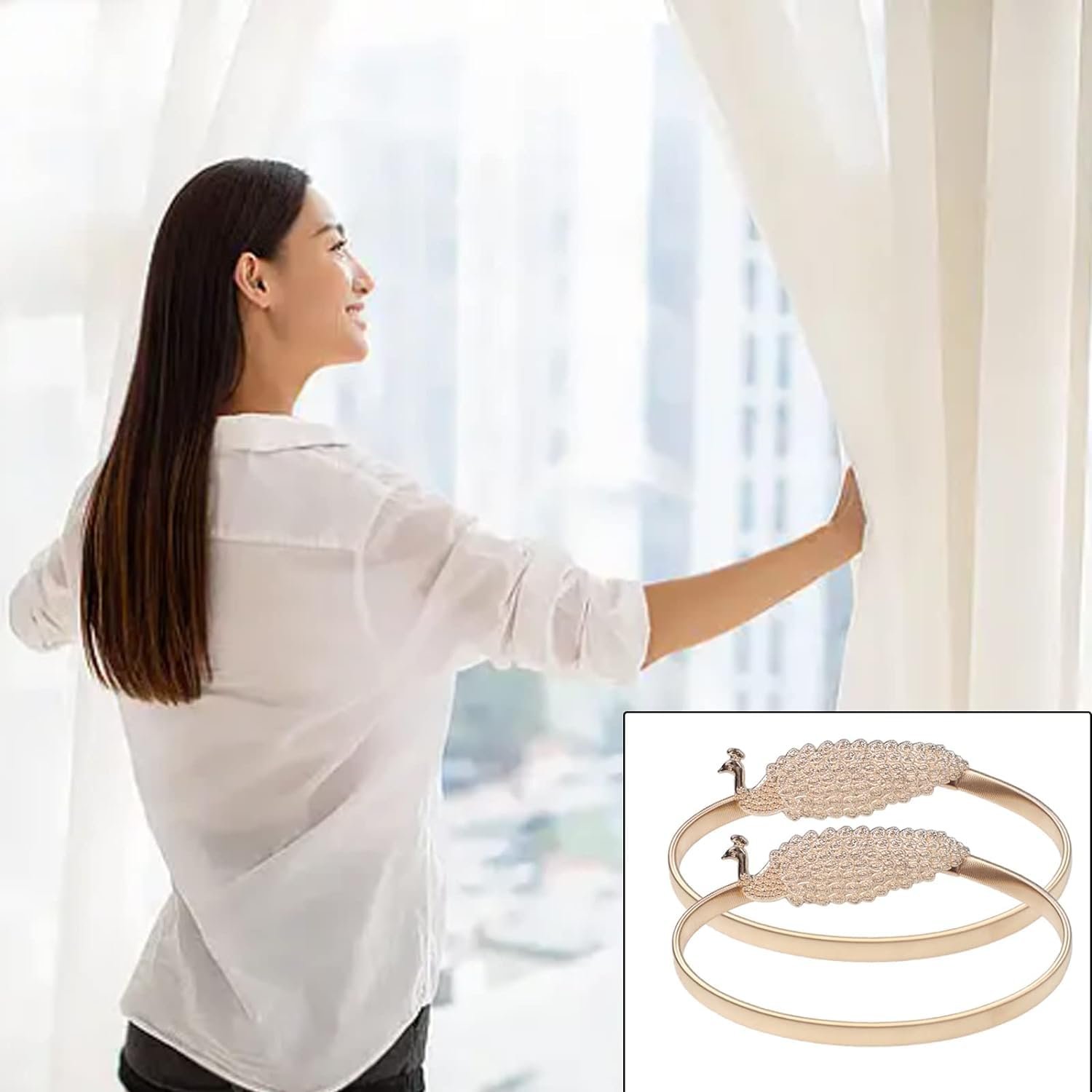أربطة ستائر من خليط الألومنيوم بتصميم طاووس منحوت بنمط عصري من 2 قطعة (تصميم الطاووس بلون ذهبي) - صورة 7