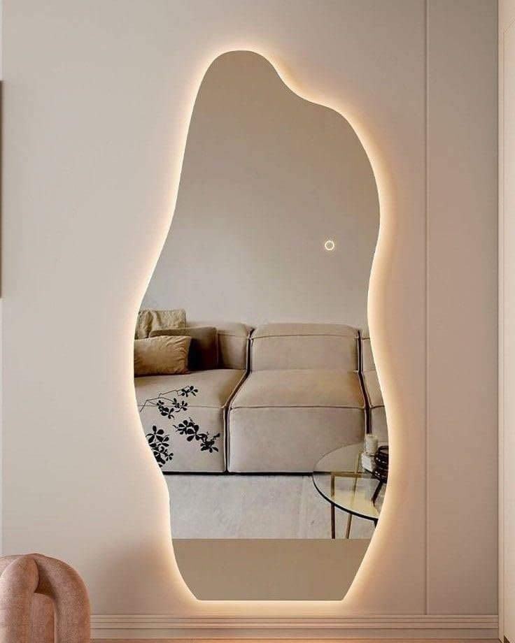 مرايا ديكور تصميم مموج حر - مقاس 60*150سم -مرآة LED ثلاثه الوان أنيقه - لمسة عصرية بإضاءة ساحرة بالتحكم باللمس مرايا طويلة - صورة 5