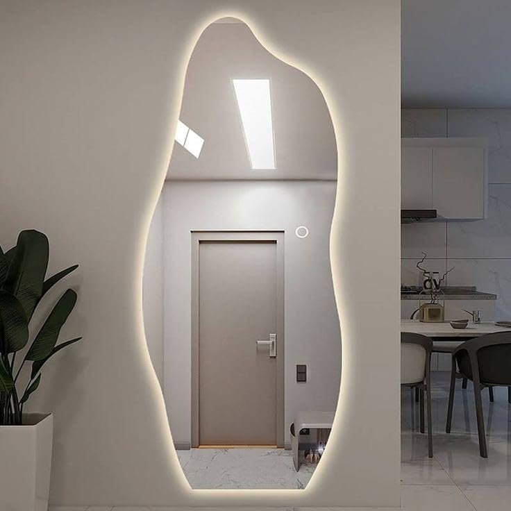 مرايا ديكور تصميم مموج حر - مقاس 60*150سم -مرآة LED ثلاثه الوان أنيقه - لمسة عصرية بإضاءة ساحرة بالتحكم باللمس مرايا طويلة - صورة 6