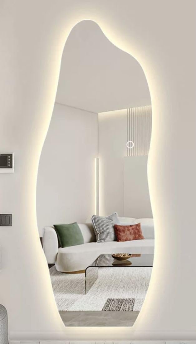 مرايا ديكور تصميم مموج حر - مقاس 60*150سم -مرآة LED ثلاثه الوان أنيقه - لمسة عصرية بإضاءة ساحرة بالتحكم باللمس مرايا طويلة - صورة 12