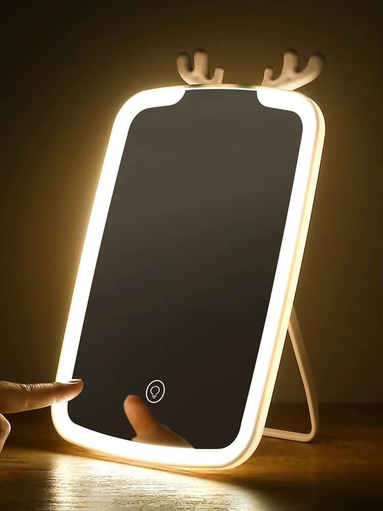 مرآة مكياج مع إضاءة LED وشاشة لمس وسطوع قابل للتعديل، حامل قابل للطي 100 درجة، محمولة للسفر، 25.4 سم - صورة 4