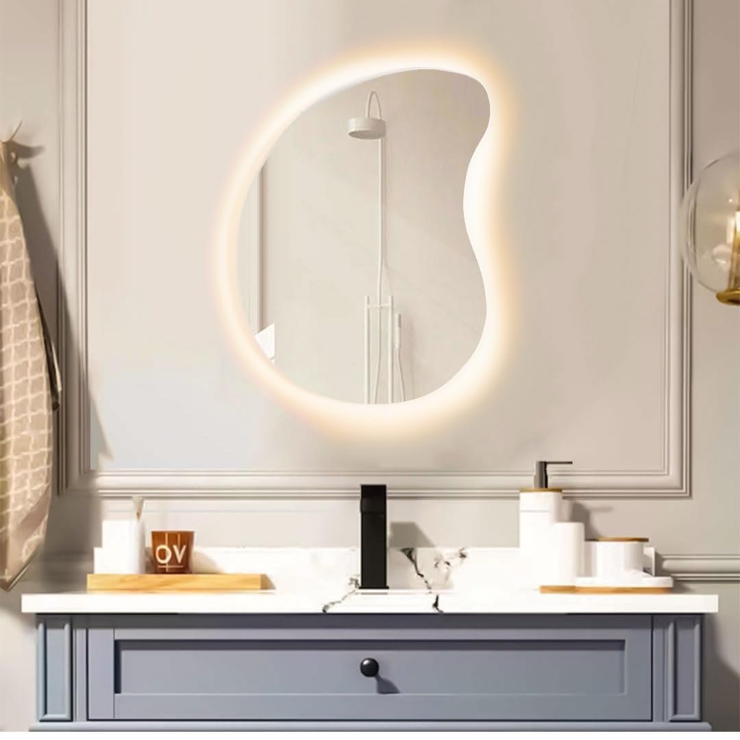 مراية LED حائط دافئة وارم 50*70 سم بدون لمس | إضاءة مثالية للحمام والمكياج - صورة 2