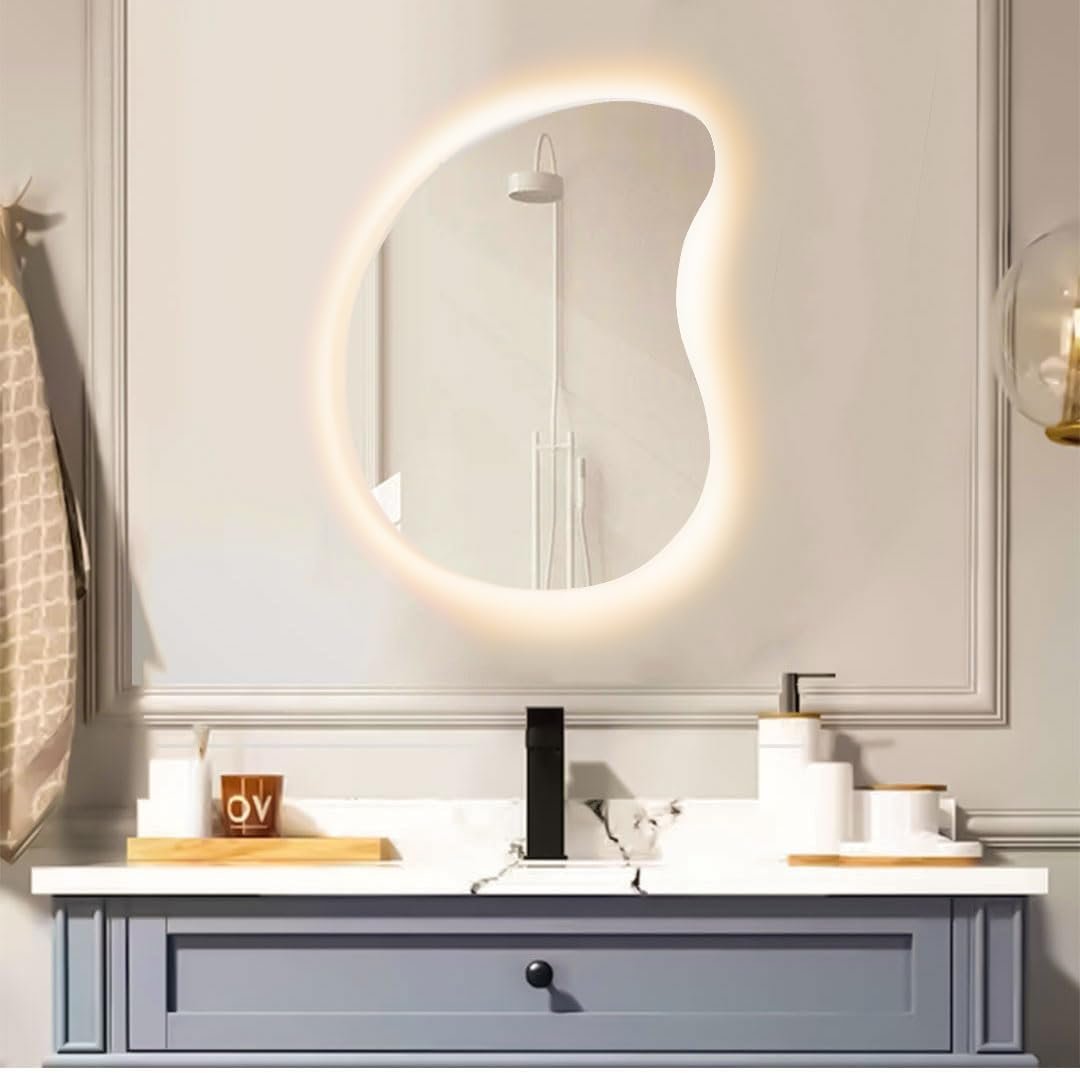 مراية LED حائط دافئة وارم 50*70 سم بدون لمس | إضاءة مثالية للحمام والمكياج - صورة 4
