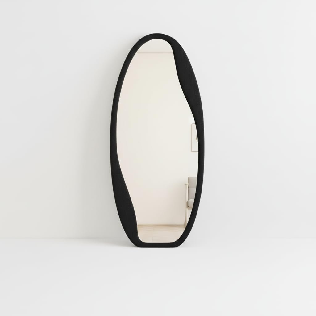 مراية استند ويفي 180×80 سم – إطار خشب MDF مع تنجيد قماش باندا فاخر – مرايا ديكور بطول كامل لغرف النوم وغرف الملابس – من No Comment Furniture (Deep Dark Gray18)