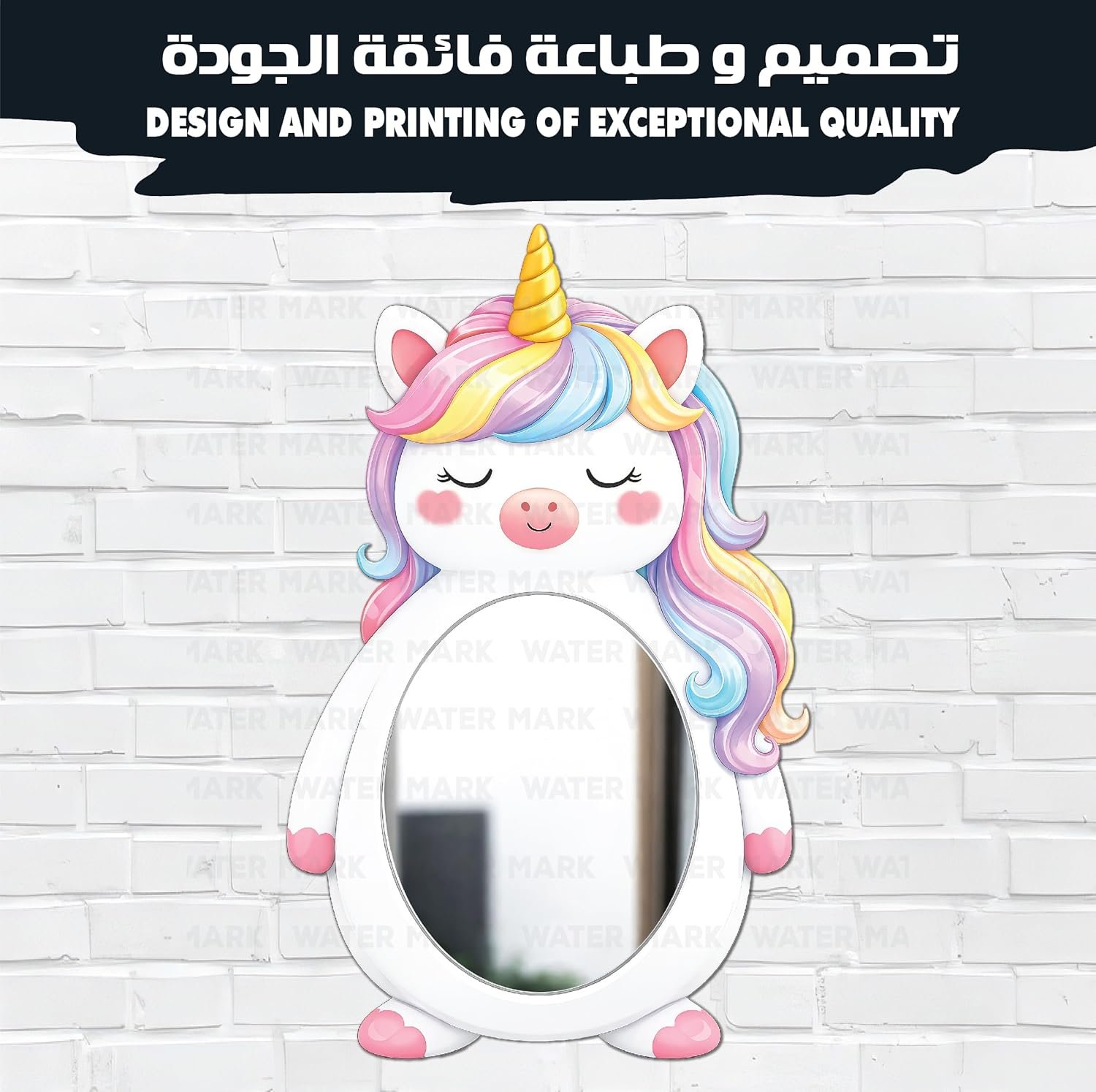 مرآة حائط للأطفال مصنوعة من خشب عالي الجودة بتصميم يونيكورن محبوب للبنات لمسة ديكور عصرية، آمنة تمامًا للصغار وغير قابلة للكسر، خفيفة الوزن وسهلة التركيب لتضفي أناقة على غرفة الطفل - صورة 2