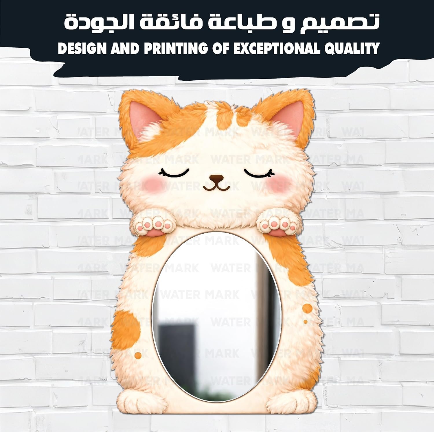 مرآة حائط للأطفال مصنوعة من خشب عالي الجودة بتصميم قطة لطيفة لمسة ديكور عصرية، آمنة تمامًا للصغار وغير قابلة للكسر، خفيفة الوزن وسهلة التركيب لتضفي أناقة على غرفة الطفل - صورة 2