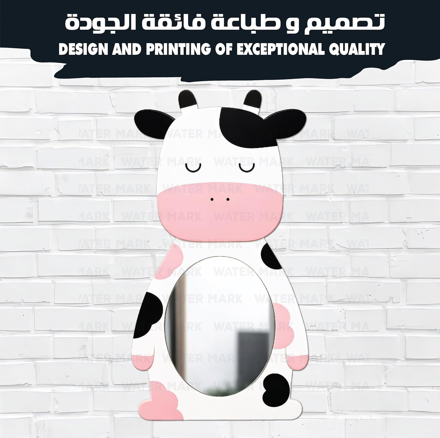 مرآة حائط للأطفال مصنوعة من خشب عالي الجودة بتصميم بقرة لطيفة بالمسة عصرية، آمنة تمامًا للصغار وغير قابلة للكسر، خفيفة الوزن وسهلة التركيب لتضفي أناقة على غرفة الطفل - صورة 2