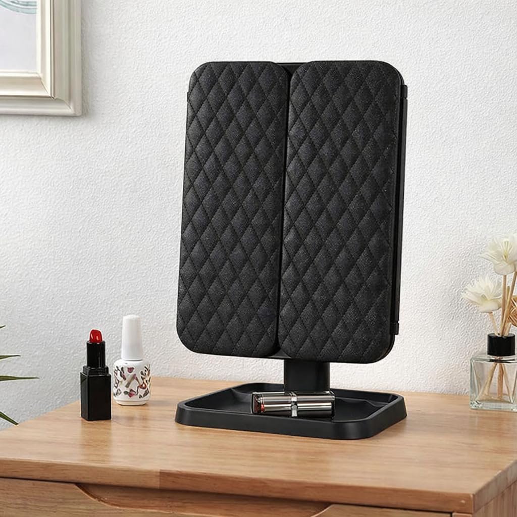 مراة مكياج باضاءة LED، مراة فانيتي ثلاثية الطيات ثلاثية الجوانب، 3 اوضاع اضاءة، مراة سطح المكتب بزاوية قابلة للتعديل، مراة سفر محمولة للنساء والفتيات X-613 (اسود) - صورة 3
