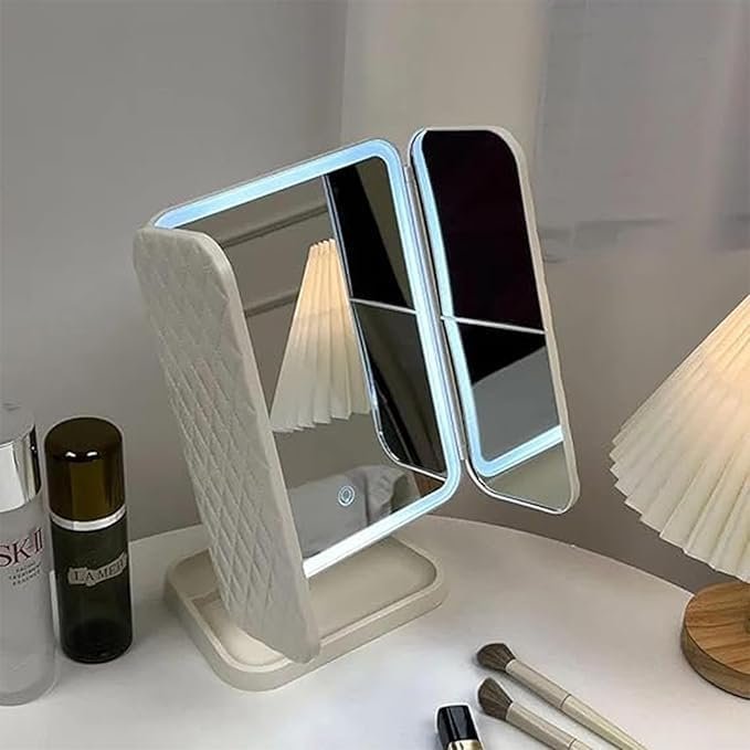 مراة مكياج باضاءة LED، مراة فانيتي ثلاثية الطيات ثلاثية الجوانب، 3 اوضاع اضاءة، مراة سطح المكتب بزاوية قابلة للتعديل، مراة سفر محمولة للنساء والفتيات X-613 (اسود) - صورة 6