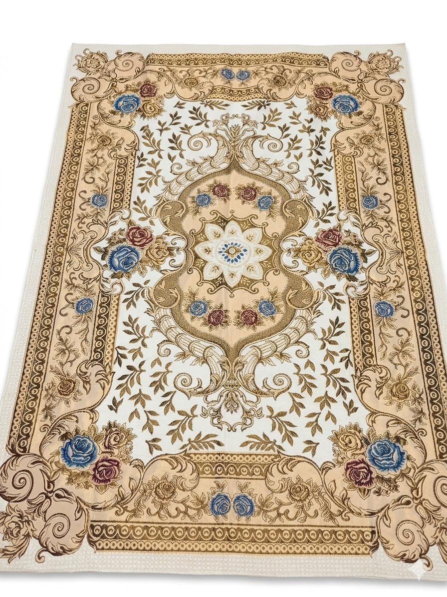 حافظ سجادة جوبلان شانيليا بنقوش زهرية كلاسيكية، مقاس 140×235 سم (أسود) - صورة 4