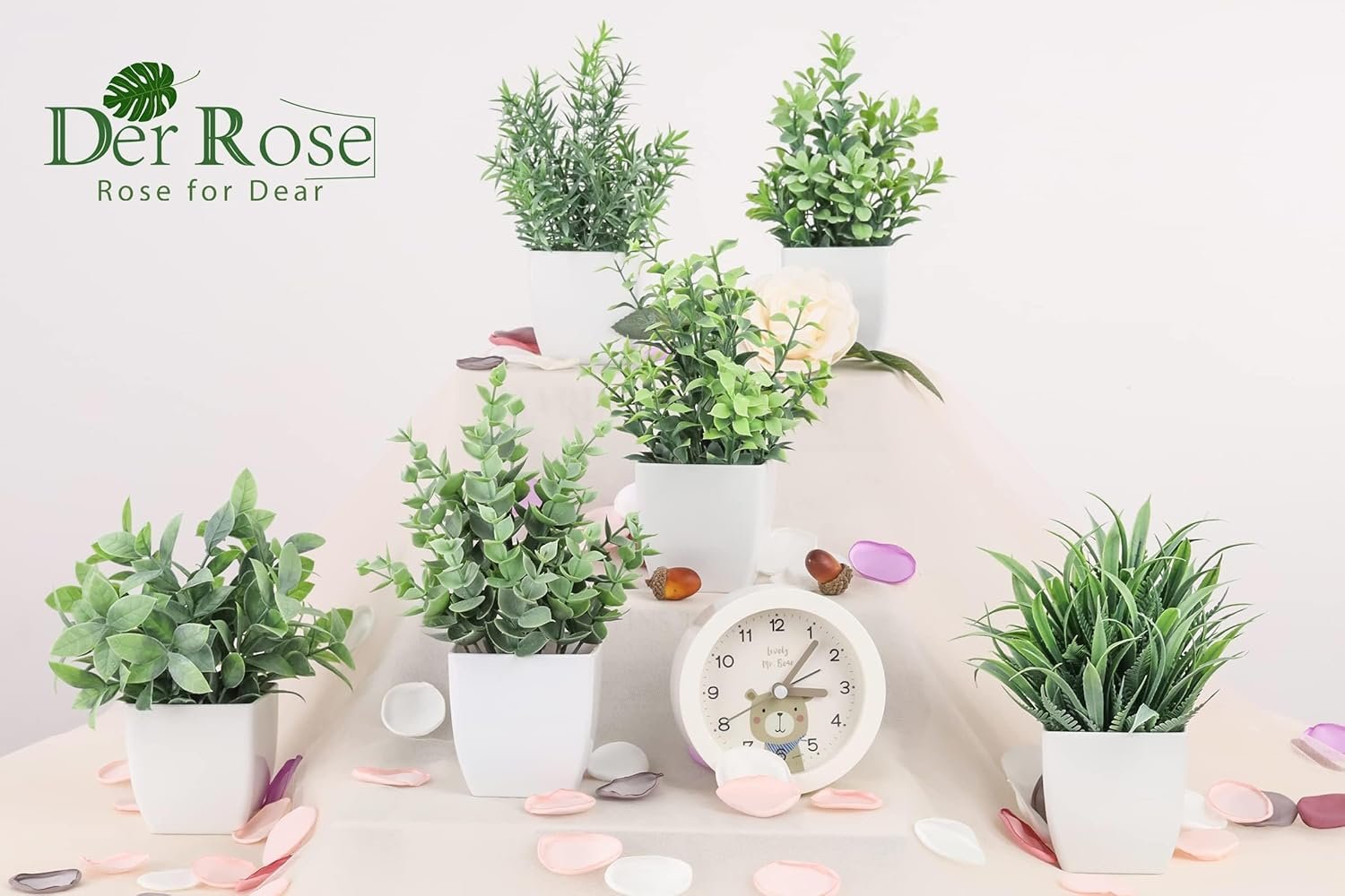 نباتات صناعية صغيرة من 6 قطع من دير روز، نباتات مزيفة اصطناعية داخلية لديكور المنزل والحمام وغرفة النوم وغرفة المعيشة - صورة 5