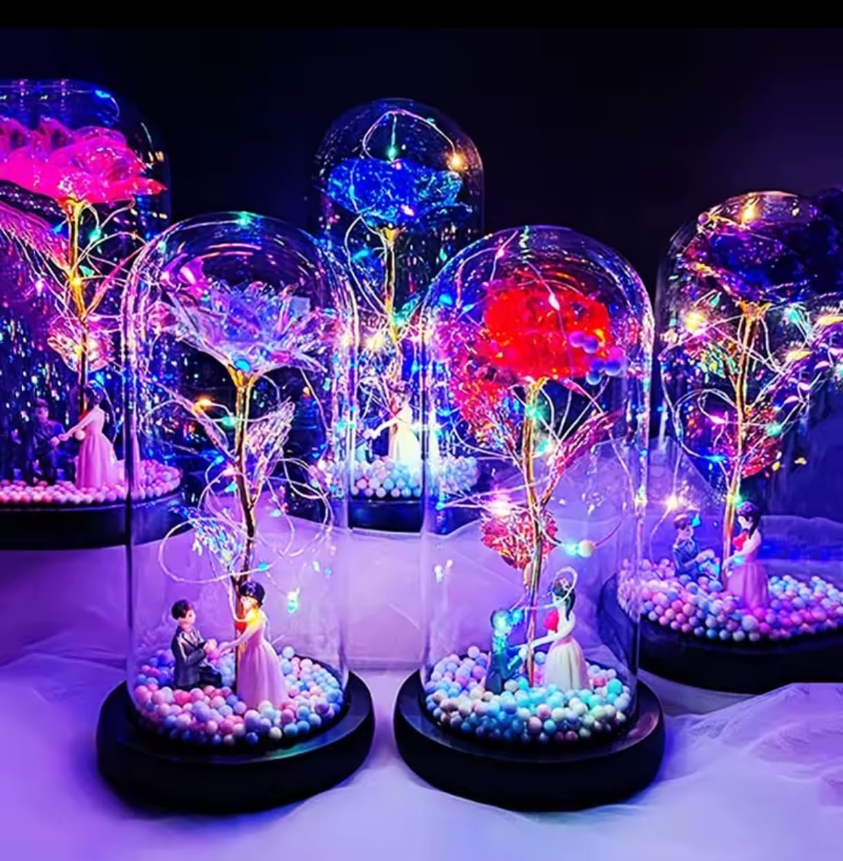 وردة صناعية ملونة بتصميم مجرة من زجاج باضاءة LED تصلح كهدية لعيد الام عيد الحب والذكرى السنوية للزواج واعياد الميلاد ،من سوق كادو، هدايا مناسبة لكل الفتايات (ابيض, اسود) - صورة 4
