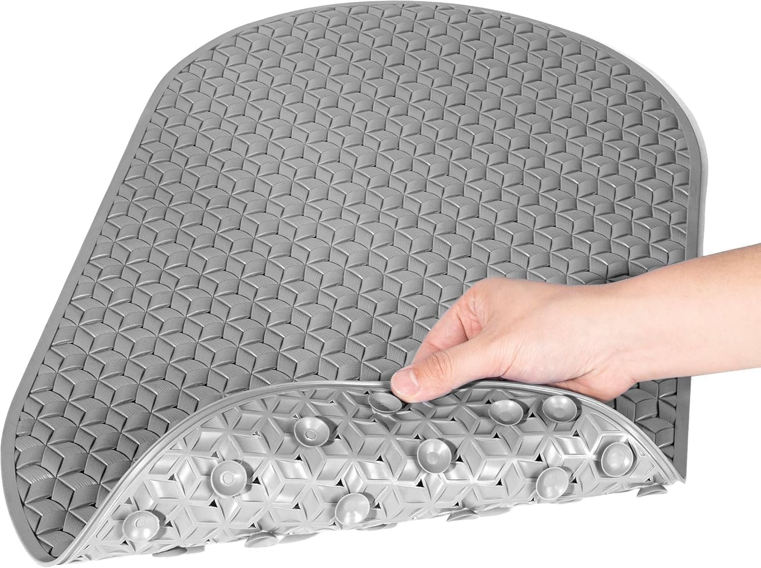 دواسة حمام سيليكون مضادة للانزلاق، رمادي، تصميم بيضاوي مع أكواب شفط، تصريف سريع للماء، ملمس مريح للقدمين من دولار لإستيراد الادوات المنزلية