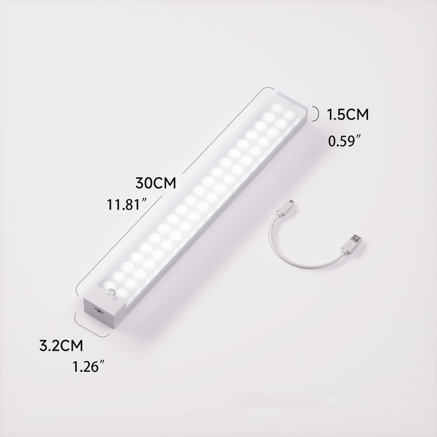 مصباح LED ذكي يعمل بالحث من بولاسي، مصباح LED بمستشعر حركة، مصباح خزانة قابل لاعادة الشحن، ضوء مستشعر حركة للحمام والممر والسلالم (ضوء دافئ) (30 سم) - صورة 3