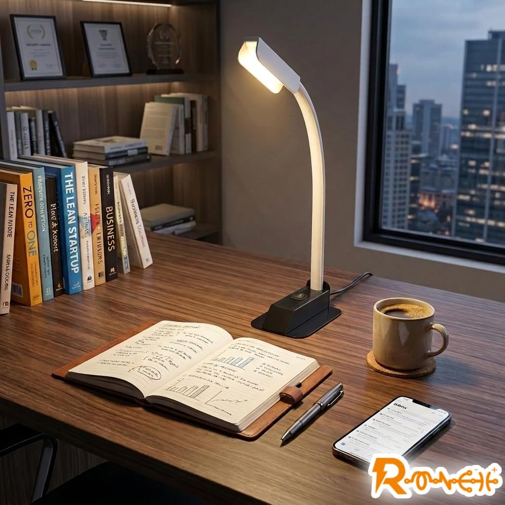 اباجورة مكتب احترافية ١٤ واط - إضاءة ٥٥٠٠ ك مثالية للقراءة والمذاكرة - تصميم منحني ثابت لتوزيع ضوء مثالي بدون تعديل - جسم معدني قوي للتبريد وعمر أطول - صورة 7
