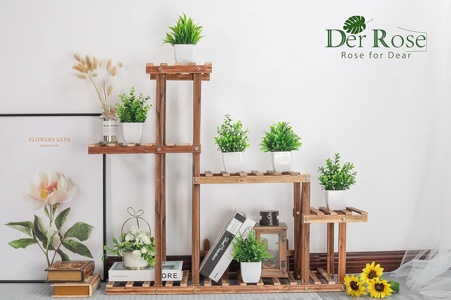 نباتات صناعية صغيرة بمزهريات لغرفة النوم وغرفة المعيشة والديكور، 6 قطع من دير روز، أخضر - صورة 4