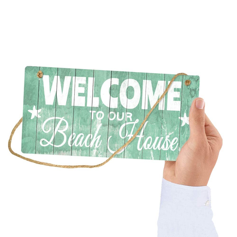 لافتة ديكورية قابلة للتعليق على الباب والحائط مطبوع عليها عبارة "Welcome to Our Beach House" من بوتو، مقاس 25 × 13 سم - صورة 5