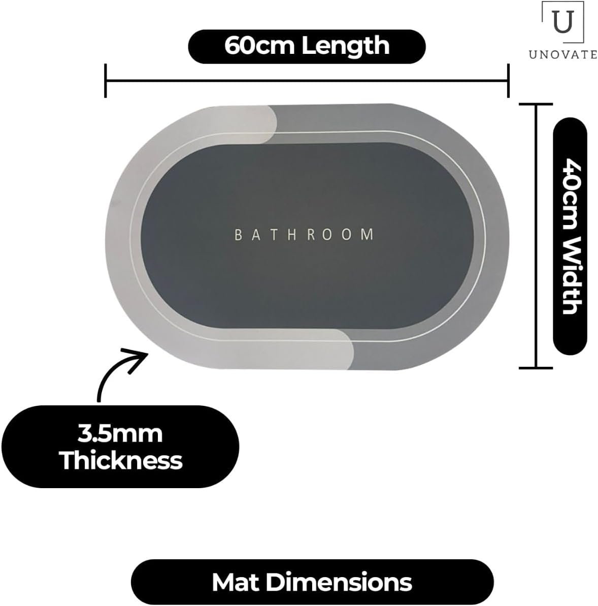 دواسة حمام بيضاوية مضادة للانزلاق بطبعة «Bathroom»، دواسة ماصة للماء للمنزل والمكتب من اونوفيت، (60 × 40 سم)، متعددة الألوان