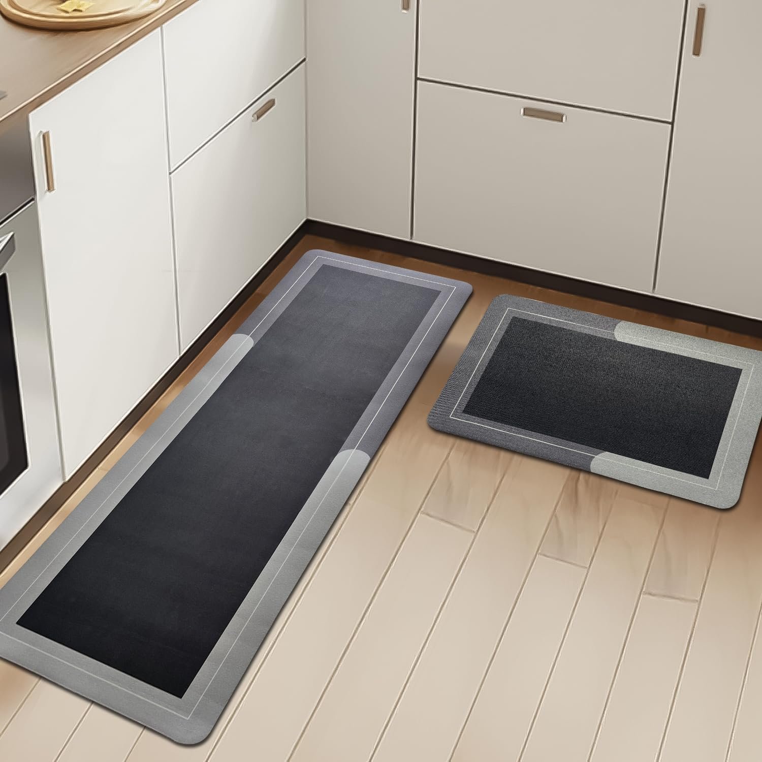 High Absorbency Bathroom Rug Set 2 Pieces Grey Non-Slip Waterproof Mats for Shower & Toilet Area | طقم سجادة حمام رمادي قطعتين عالي الامتصاص ومضاد للانزلاق للاستخدام العملي
