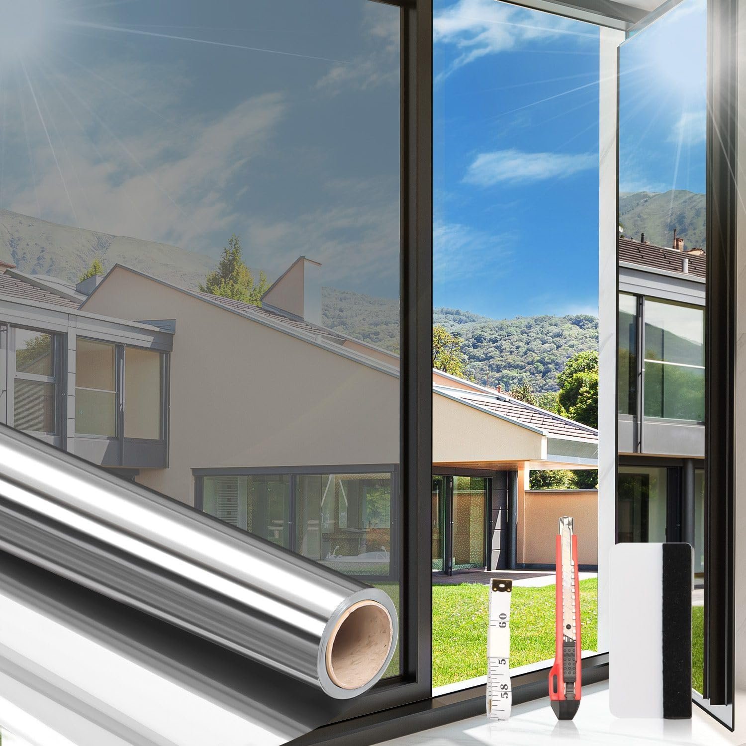 فيلم Arthome One Way للنافذة مُغلف بخصوصية نهارية للمنزل، يحجب الأشعة فوق البنفسجية، مرآة، غير لاصق، ثابت، مثبت للتحكم في الحرارة، فيلم زجاجي عاكس للمنزل والسيارة والمكتب، (60 ×...