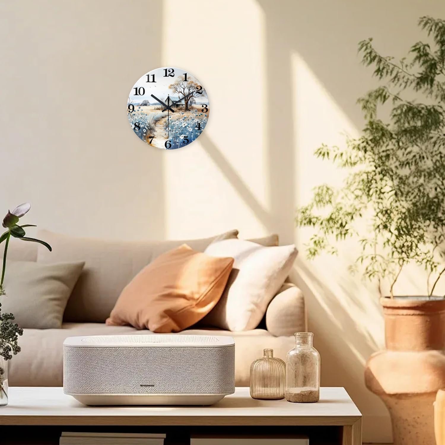 XNM Small Wall Clocks Battery Operated 12 Inch Flower Silent Wall Clock for Bedroom Rustic Clocks for Walls(No Solid Wood, It is with MDF Material) - صورة 3