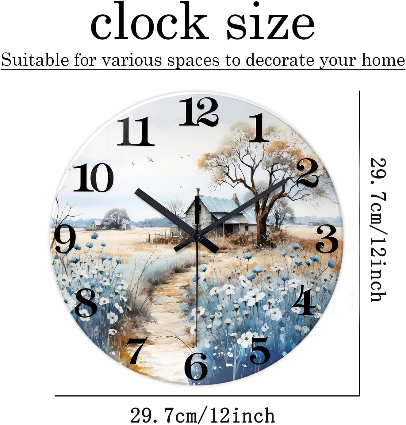 XNM Small Wall Clocks Battery Operated 12 Inch Flower Silent Wall Clock for Bedroom Rustic Clocks for Walls(No Solid Wood, It is with MDF Material) - صورة 5
