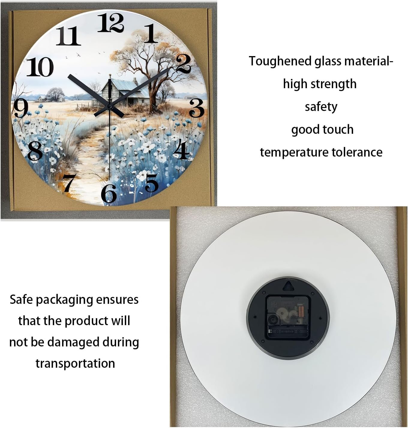 XNM Small Wall Clocks Battery Operated 12 Inch Flower Silent Wall Clock for Bedroom Rustic Clocks for Walls(No Solid Wood, It is with MDF Material) - صورة 7