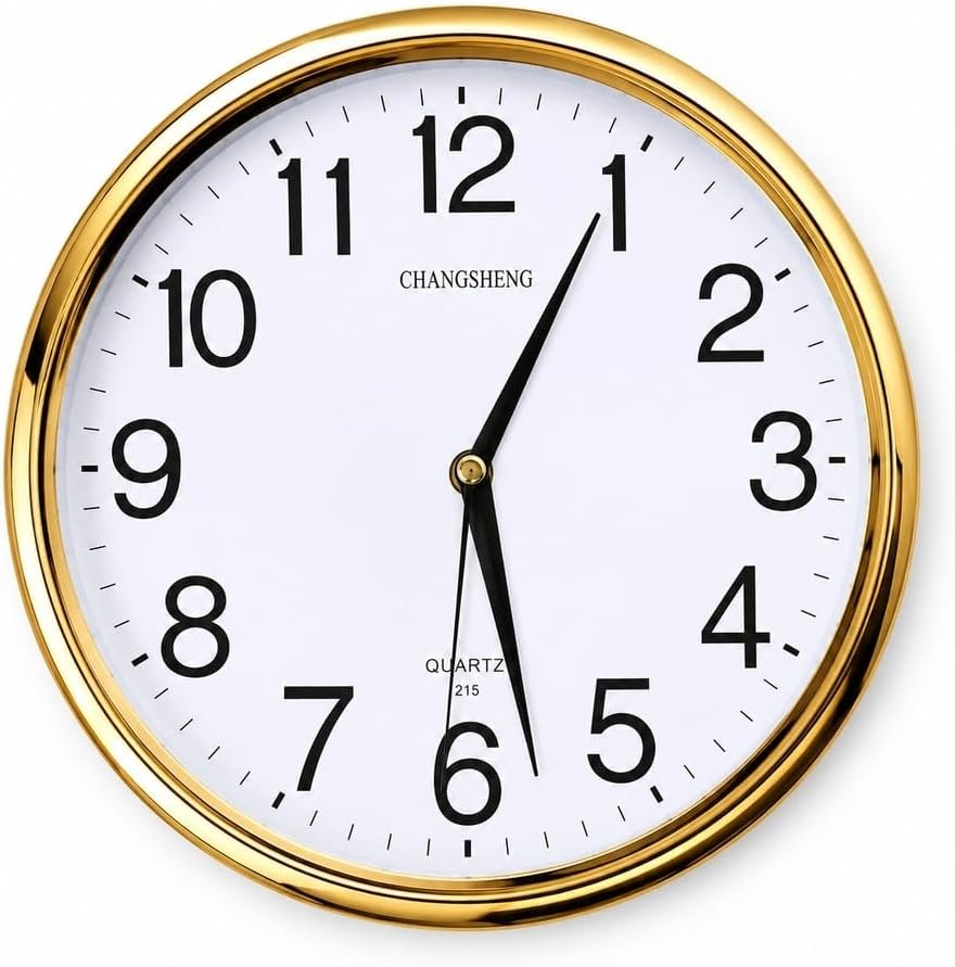 Round Wall Clock with Large Numbers - Gold - A1-828 - صورة 4