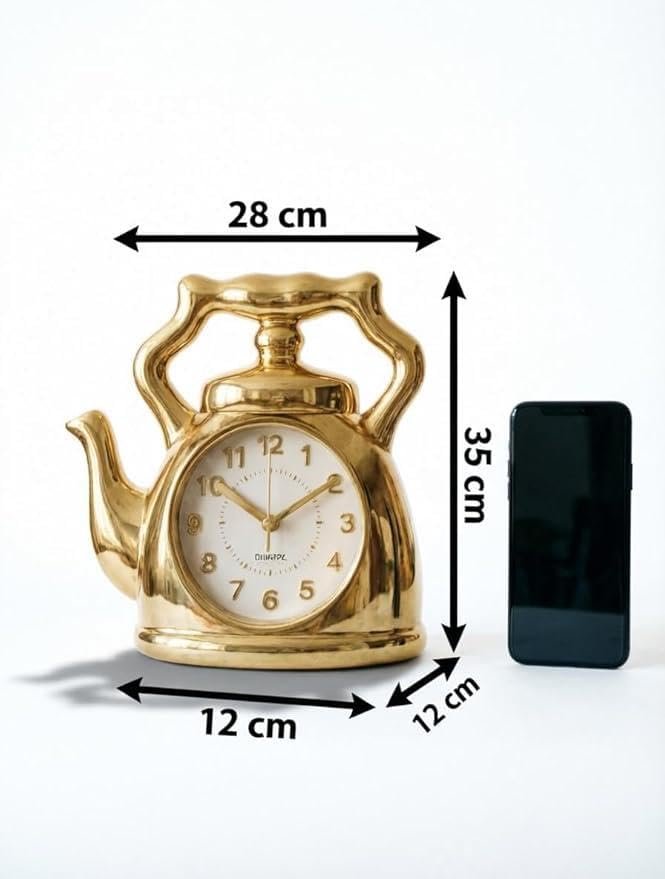 Luxury Clock - Unique gold teapotdesign wall piece for home decor. Silent operation suitable for cafes and kitchens. Modern artistic style with sturdy construction and shiny... - صورة 9